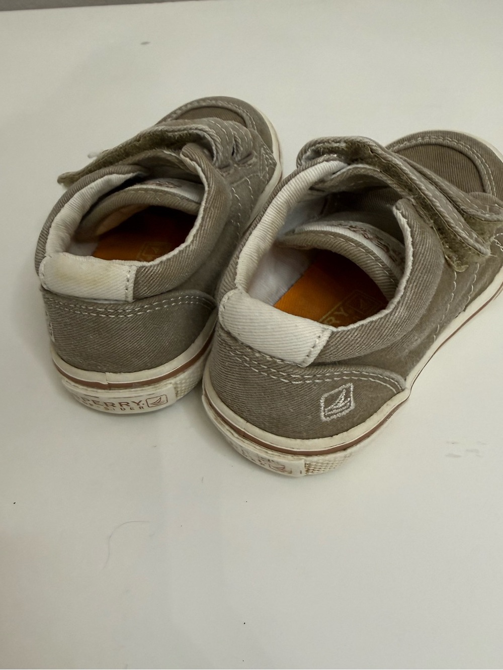 Sperry Kids Taupe green Canvas Hook-and-Loop Sneakers size 5 - Picture 2 of 7